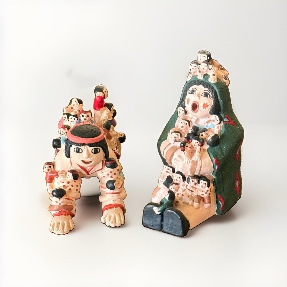 American Legacy Pueblo Storyteller Family Figurines Pair Southwest Folk Art